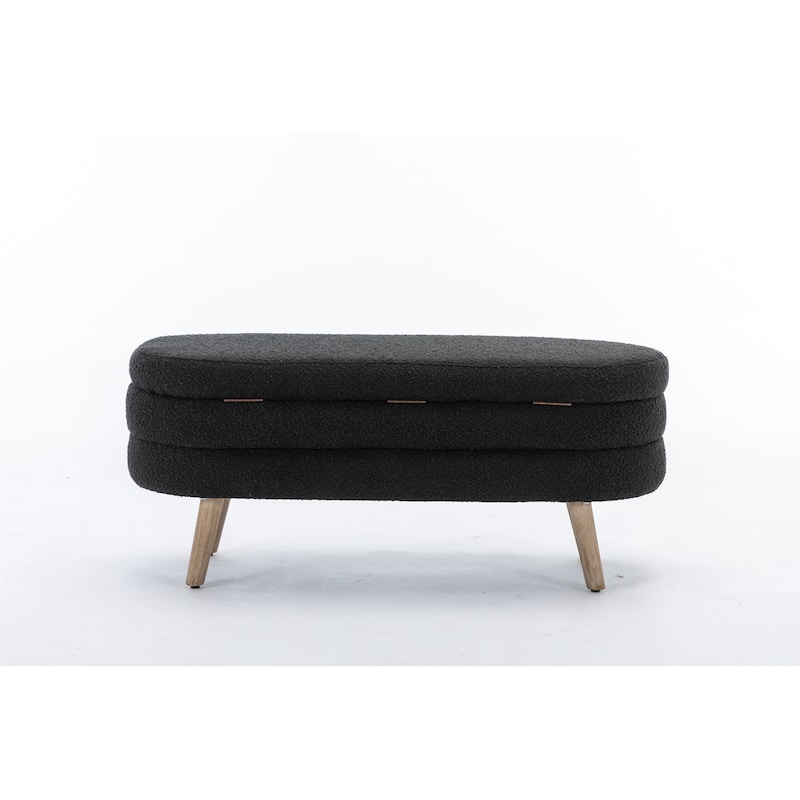 Boucle Fabric Storage Bench - Black