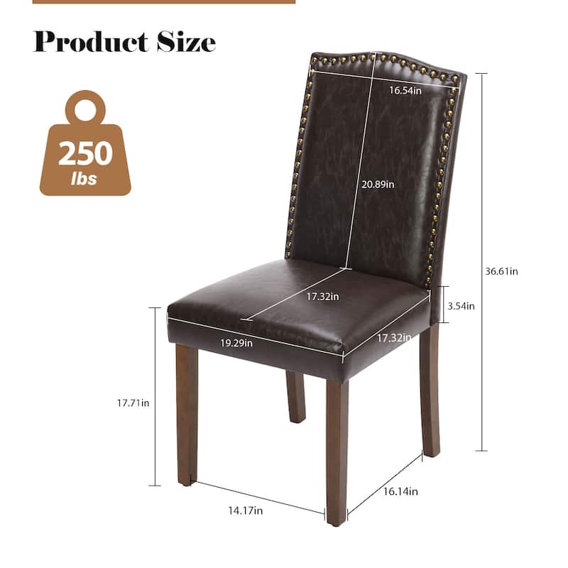 Padded Dining Chairs with Solid Wood Legs, Set of 2 - Dark Brown