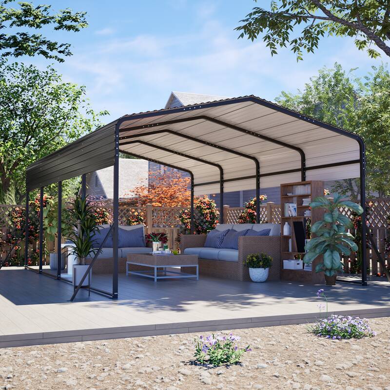 GDFStudio - Penman Heavy-duty Galvanized Steel Hardtop Carport with Upgraded Triangle Reinforced Frame for Outdoor Storage