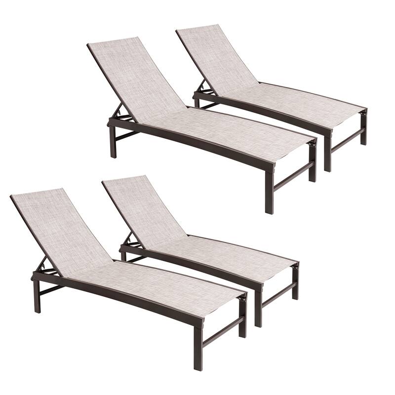 VredHom Outdoor Patio Adjustable Aluminum Chaise Lounges (Set of 4) - 76.38" L x 23.62" W x 13" H - Beige