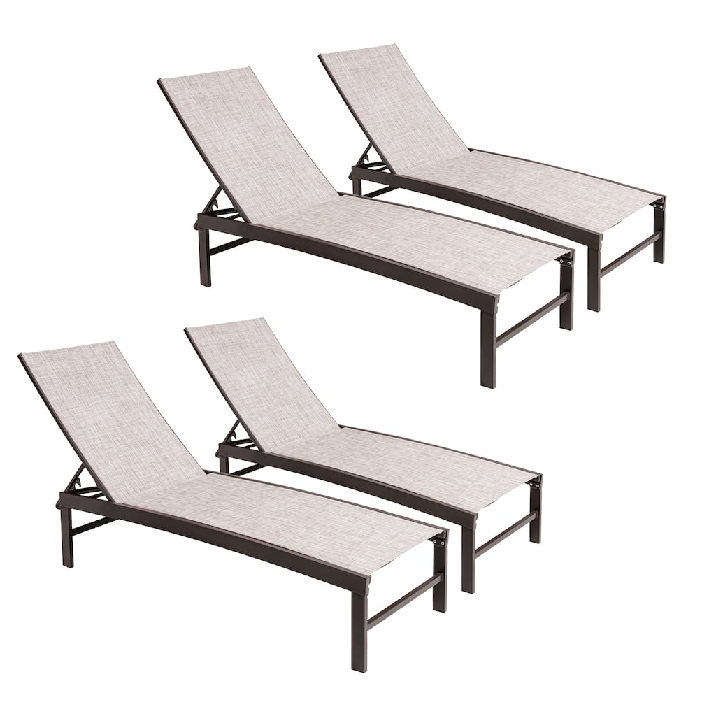 VredHom Outdoor Patio Adjustable Aluminum Chaise Lounges (Set of 4) - 76.38" L x 23.62" W x 13" H