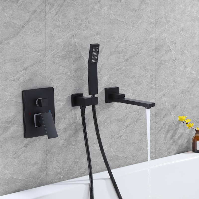 Modland Luxury Wall Mounted Bathtub Faucet With High-pressure Handheld Shower and Tub Spout