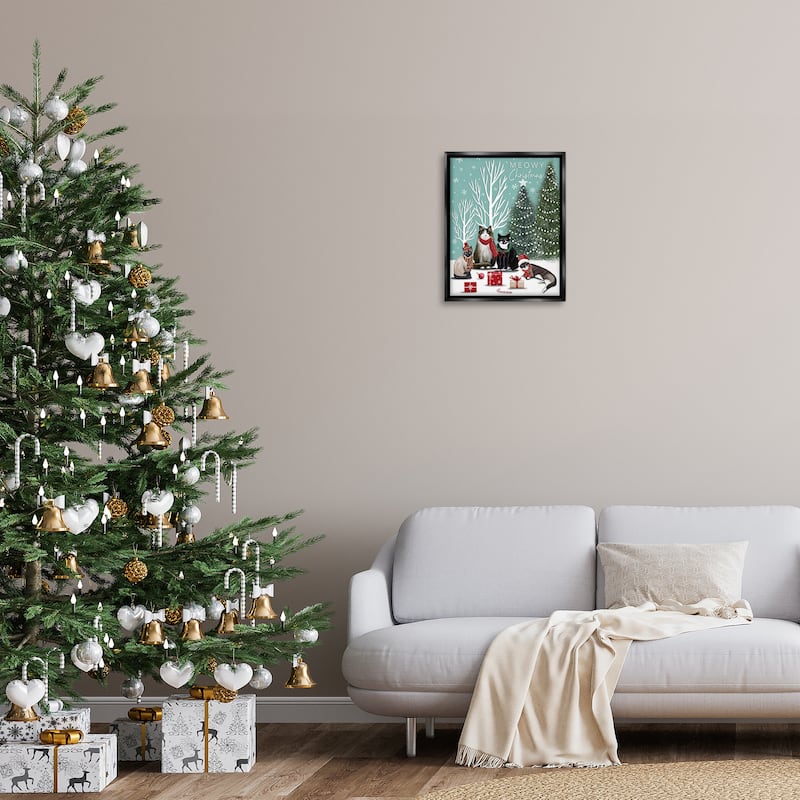 Stupell Festive Winter Cats Scene Framed Floater Canvas Wall Art Design By Elizabeth Tyndall