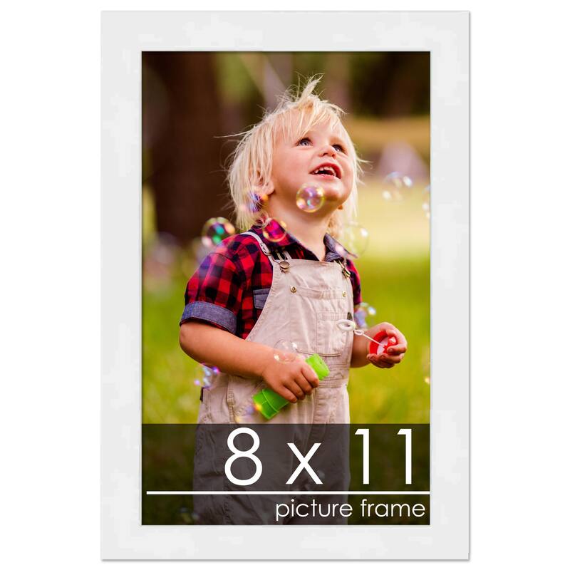 8x11 Contemporary White Wood Picture Frame UV Acrylic, Foam Board