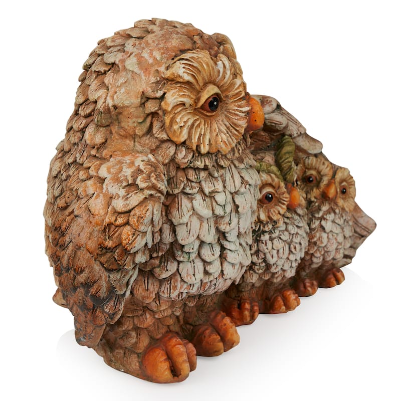 11" Owl Mom Wing Protecting Two Baby Owlettes Statuary