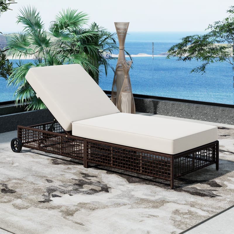 Outdoor Lounge Chair Set of 2(Brown and Beige)