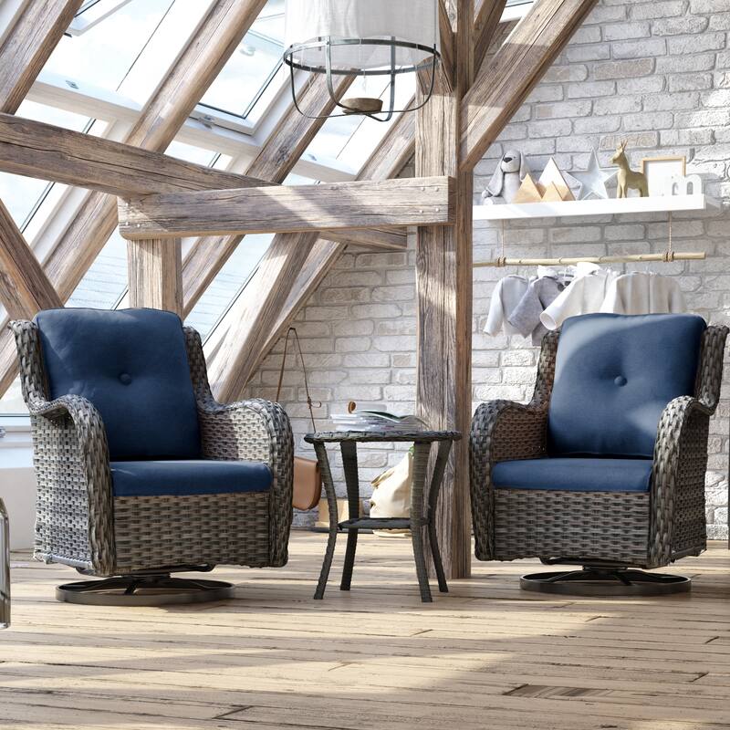 Cozywor 3-Piece Wicker Patio Swivel Outdoor Rocking Chair Set
