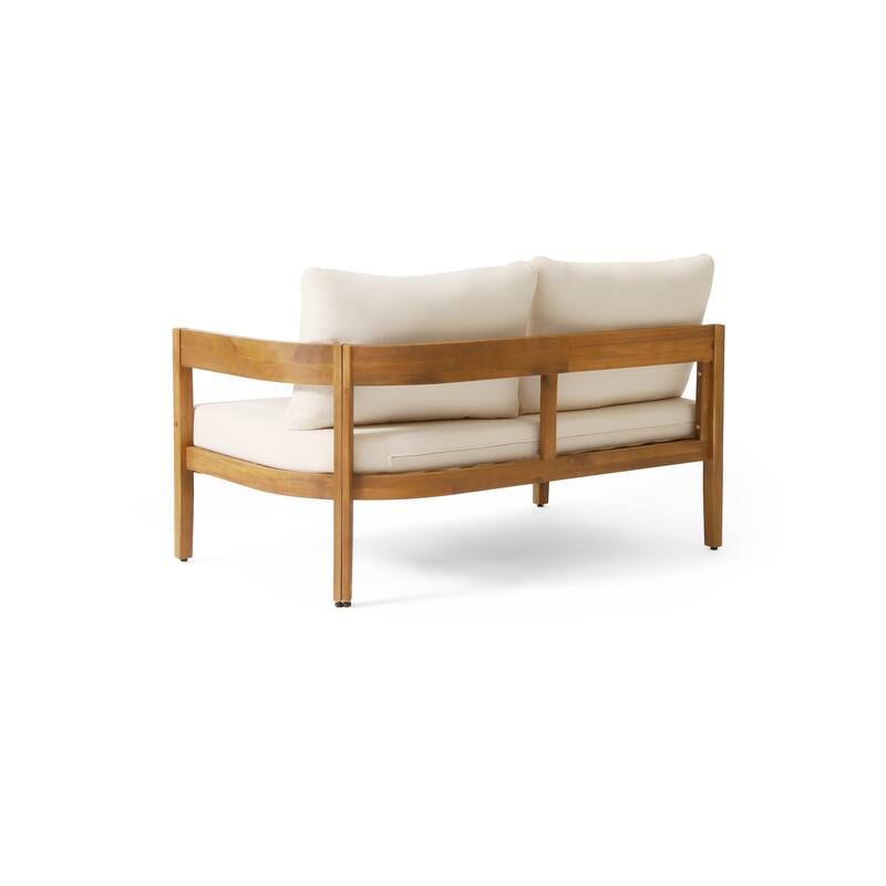 Christopher Knight Home - Valcour Acacia Wood Rounded Tuxedo Outdoor 6 Piece Sofa Set with Water-Resistant Cushions