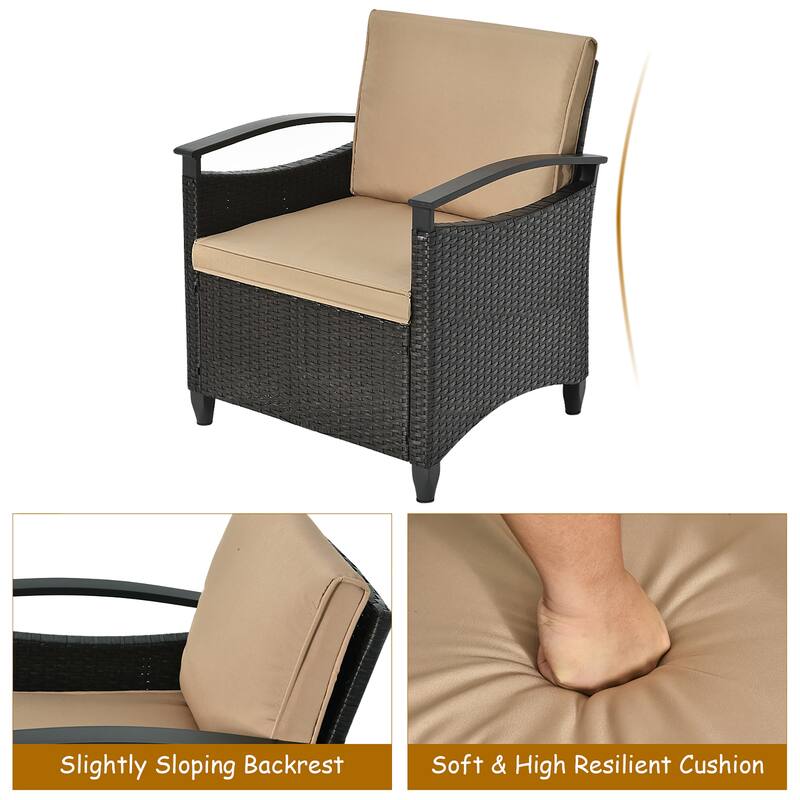 3 PCS Rattan Sofa Set Patio Conversation Set with Coffee Table