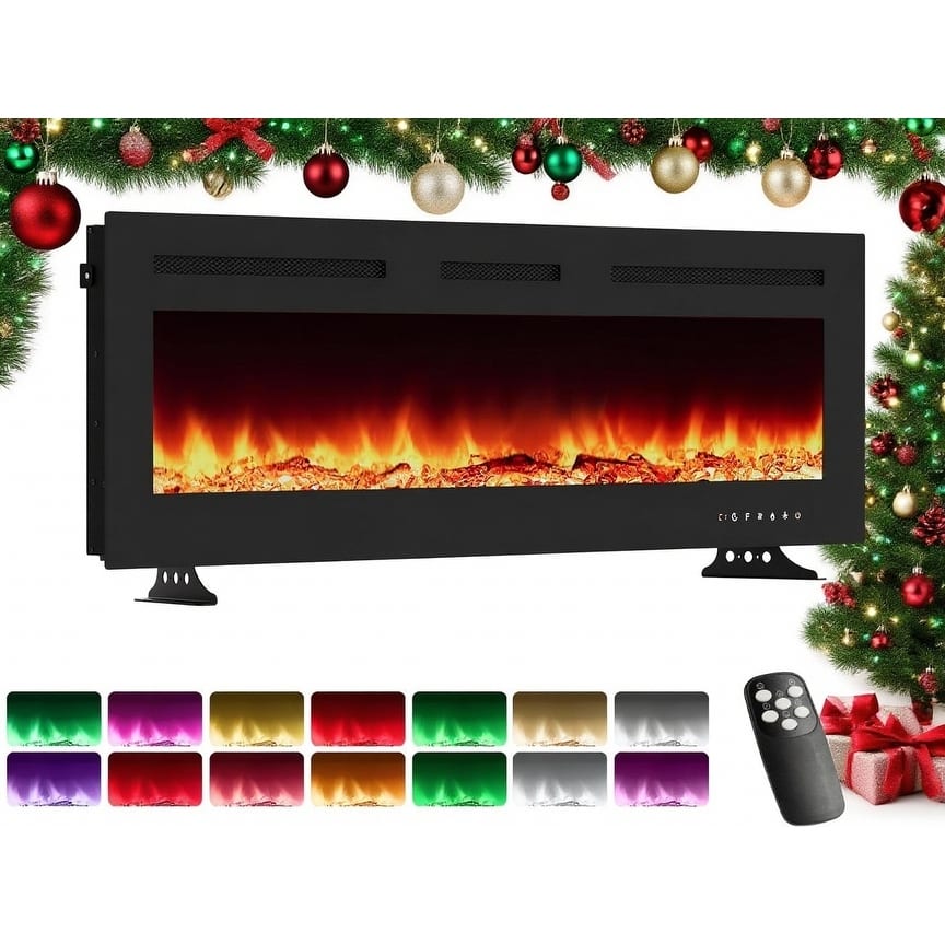 Wall Mount Electric Fireplace, Touch Screen and Remote Control, 12 Flame Colors