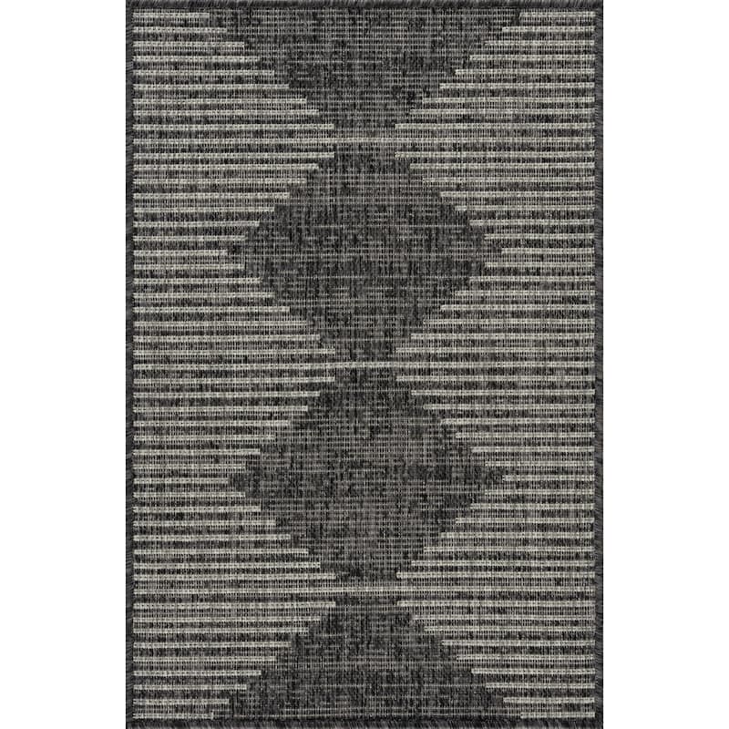 Hauteloom Stephan Living Room, Bedroom Patio Outdoor Area Rug - Black, Charcoal, Cream - 2' x 2'11"