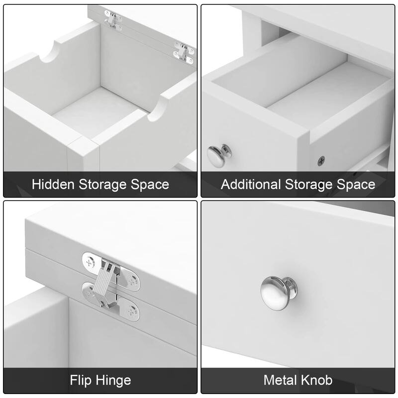 2-Drawer End Table, Flip Top Narrow End Table with Drawer, Accent Small Side Table Nightstand for Small Space