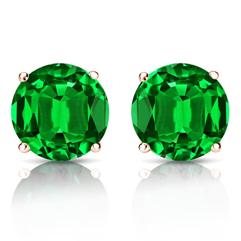 Auriya 14k Gold Lab Grown Gemstone Green Emerald Stud Earrings Round 0.25 to 5.00 ct. tw. 4-Prong Basket Push-Back