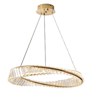 Modern LED Ring Crystal Chandelier Adjustable Hanging Pendant Lighting - 23.6"W