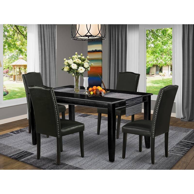 East West Furniture Dining Room Table Set- a Rectangle Kitchen Table and Black Faux Leather Dining Chairs, Black(Pieces Option) - DUEN5-BLK-69