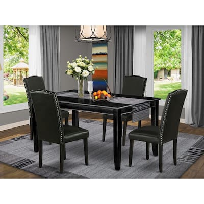 East West Furniture Dining Room Table Set- a Rectangle Kitchen Table and Black Faux Leather Dining Chairs, Black(Pieces Option)