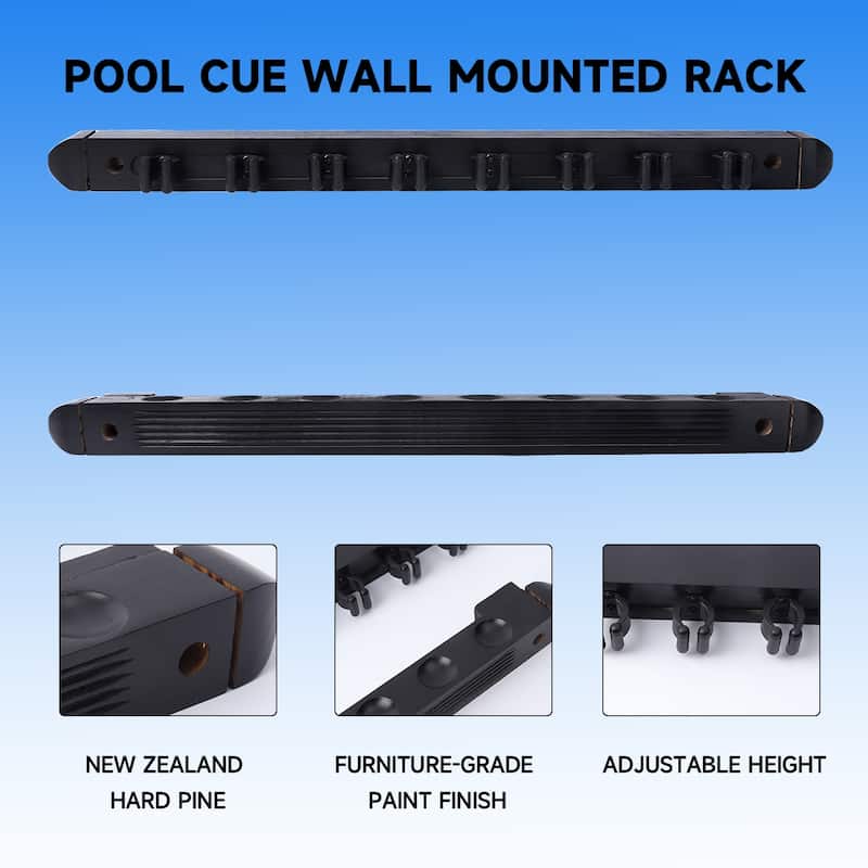 GSE™ 8-Pool Cue Wall Mounting Billiard Cue Rack, 2-Piece Hanging Wall Mounted Pool Cue Stick Holder