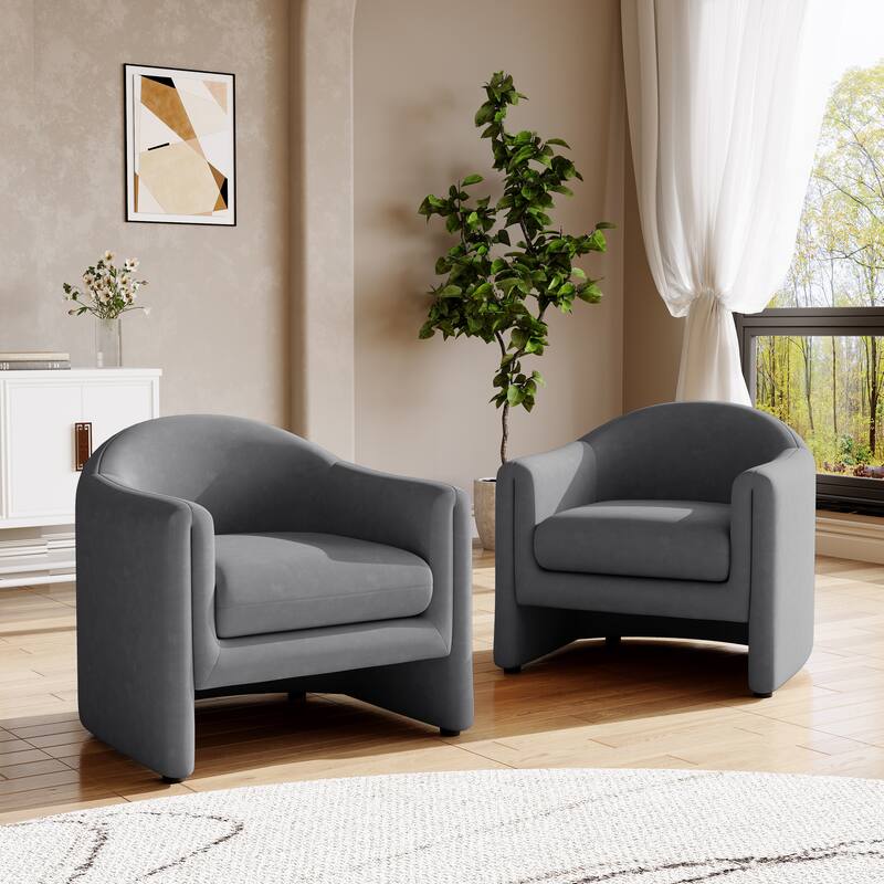 Modern 32.3" wide Upholstered Accent Chairs Set of 2 - Velvet - Light Grey&Velvet
