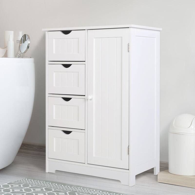 VEIKOUS 4 Drawers Bathroom Storage Cabinet and Cupboard Shelves - White