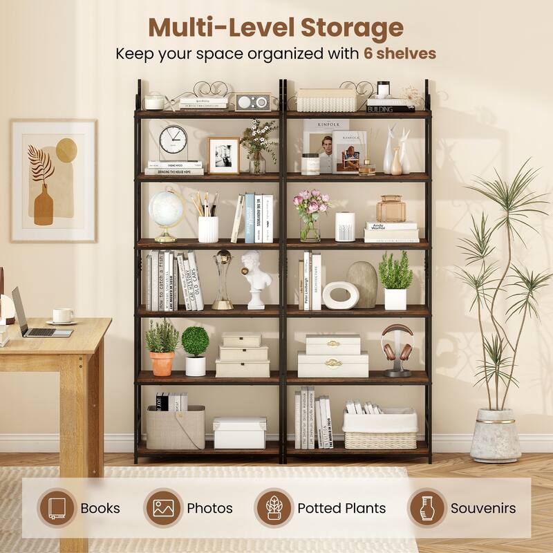 Gymax 2PCS 6-Tier Bookshelf 71.5'' Industrial Tall Bookcase w/ Open - See Details