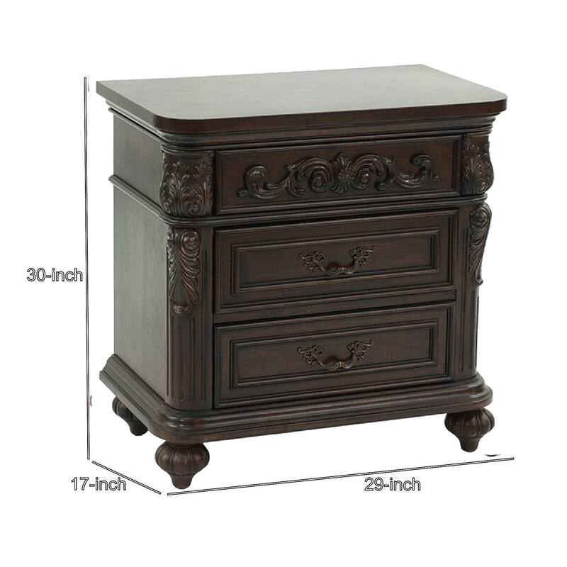 Brown 3 Drawer 17 in. W Nightstand with Sturdy Hardware and Ample Storage