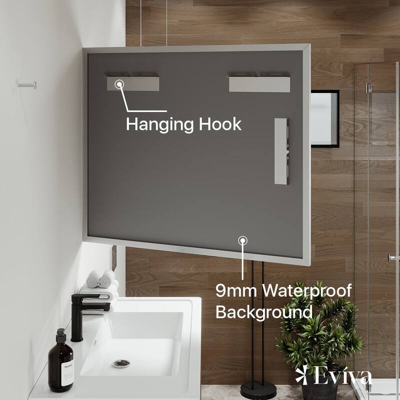 Eviva Sax 36" x 30" Rectangular Brushed Nickel Metal Framed Mirror - Brushed Nickel