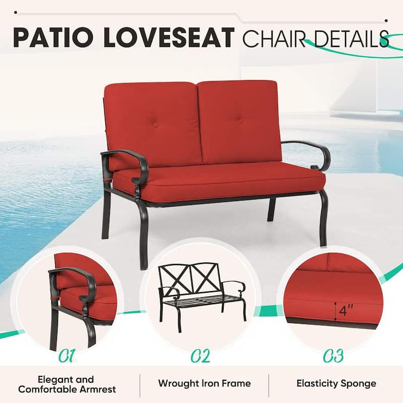 2 Piece Outdoor Patio Garden Bench with Round Coffee Table Set
