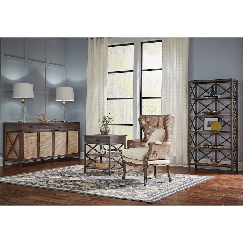 Cambridge 78-inch Open Cane Buffet with Shelves & Drawer Storage