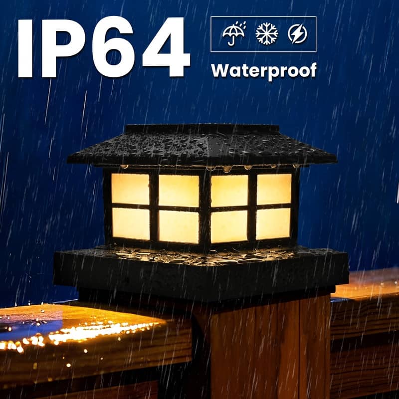 FKHouse Solar Warm White 4x4 5x5 6x6 Fence Deck Post Lights, Waterproof, Black