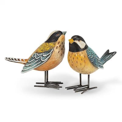 Set Of 2 Folk Style Birds Figurine