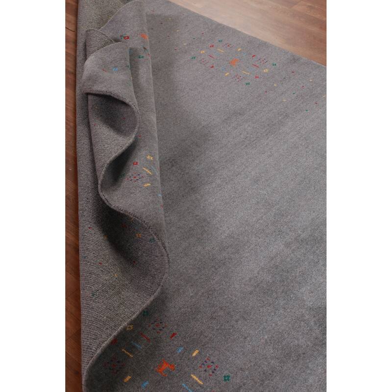 Hand Knotted Oriental 100% Wool Carpet Tribal Tribal Greys & Charcoal Gabbeh Area Rug - 8' 2'' X 5' 2''