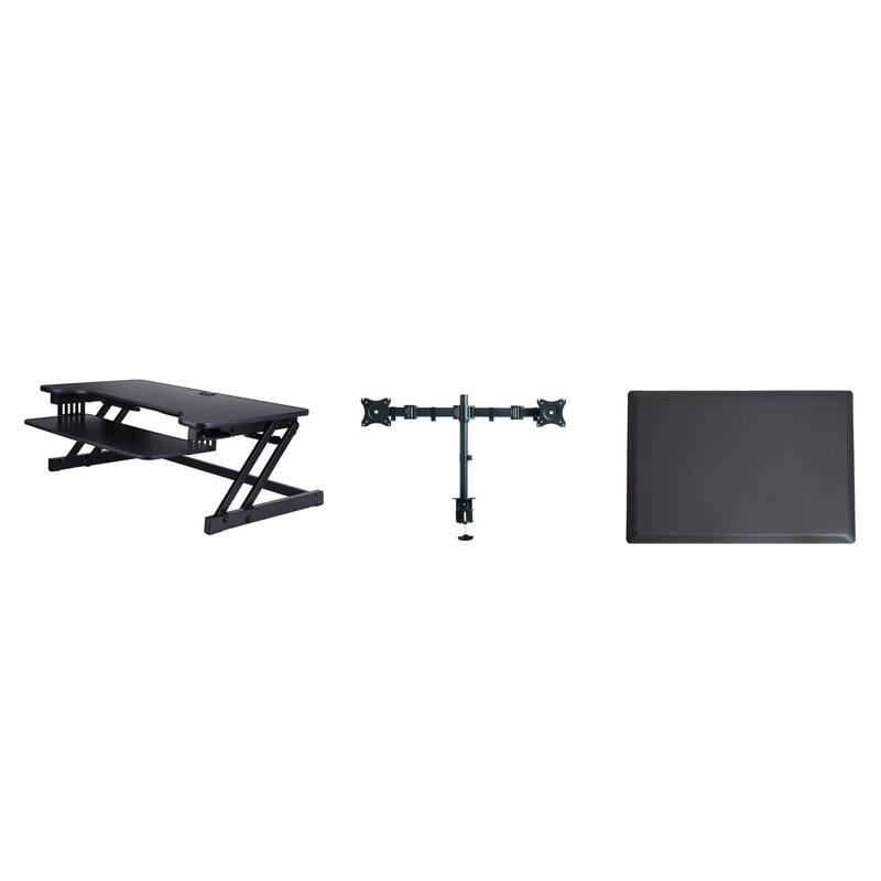 Rocelco 37.5 in. W Black Height Adjustable Standing Desk Converter with Dual Monitor Mount, Anti Fatigue Mat and Black Finish