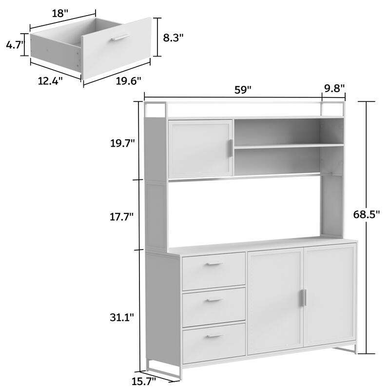 59"W Kitchen Cabinet Pantry with Sleek Design & Ample Storage - 59"W 68.5"H