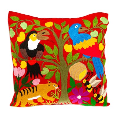 Novica Handmade Jungle Fete Cotton Cushion Cover
