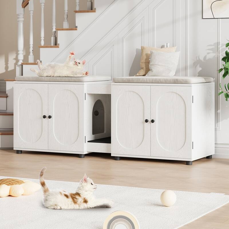 Cat Litter Box Enclosure 55.1" Double Litter Box Furniture Large Cat Box - Brown