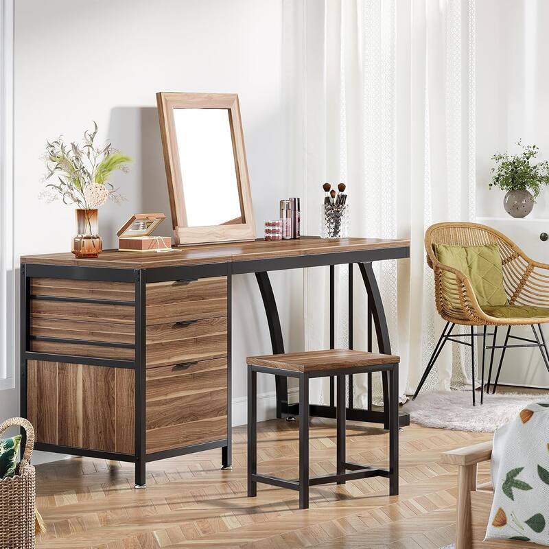 Vanity Desk 59" Dressing Table, Chic Makeup Desk with 3 Reversible Drawers for Bedroom, Home Room