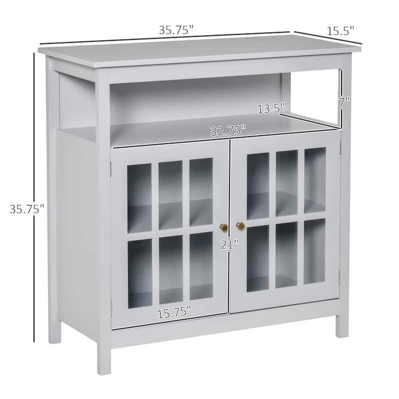 HOMCOM Kitchen Storage Sideboard Cabinet with Open Shelf, Glass Door Cabinet and Adjustable Shelves