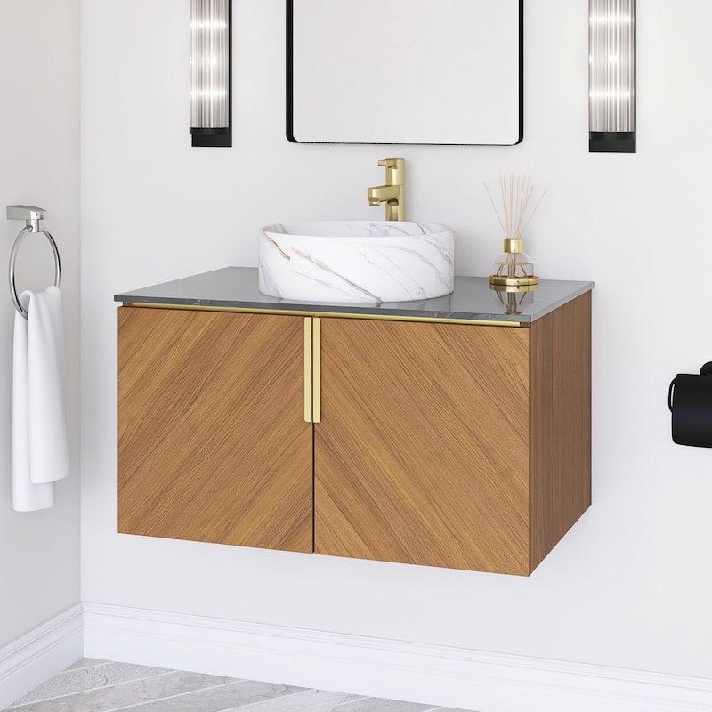 Wall-Mounted Bathroom Vanity with Stone White Ceramic Sink