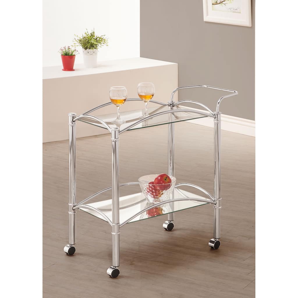 Porch & Den Chrome 2-Tier Rectangular Glass Shelf Metal Bar Cart