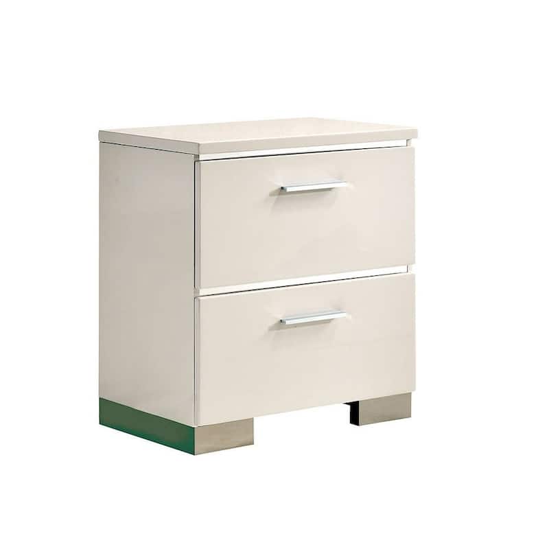 Contemporary 1pc Nightstand High Gloss Lacquer Coating Chrome Handles and Feet Bedside Table w USB Charger Bedroom Furniture
