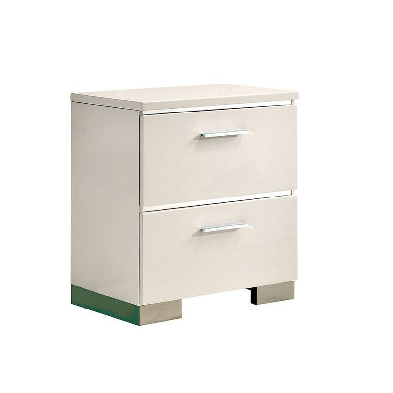 Elegant White High-Gloss Nightstand w/ Chrome & USB for Bedroom