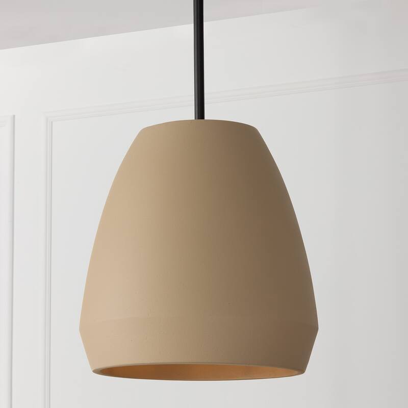 14" W x 15" H 1-Light Handcrafted Terracotta Pendant with Matte Black - 14.25"W x 15.75"H