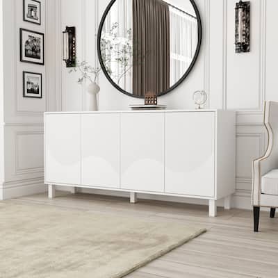 63"W Bookcase Buttet White Lacquer Cabinet with Durable Construction