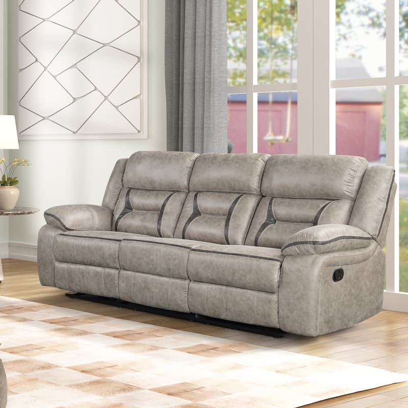 Roundhill Furniture Elkton Manual Motion Reclining Sofa with Storage Console - Taupe