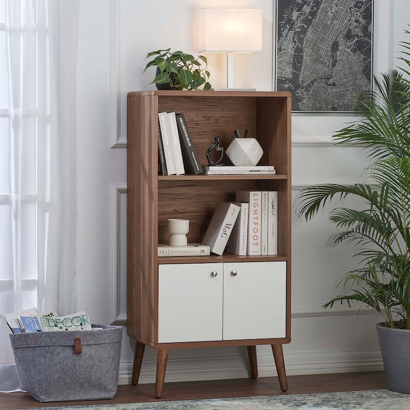 Transmit Display Cabinet Bookshelf - White/Walnut