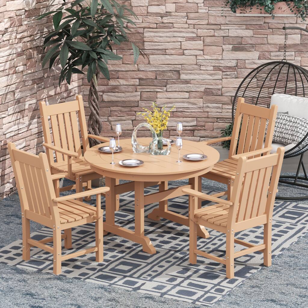 Laguna Hdpe All Weather Outdoor Patio Dining Set with Round Table, Armchairs (5-Piece Set)