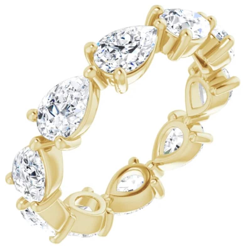 5CT Pear Shape Diamond Eternity Ring Horizontal Wedding Band Gold Lab Grown