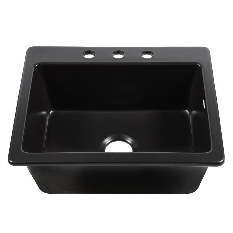 Jackson Matte Black Fireclay 25" Single Bowl Drop-In Kitchen Sink (3 Holes) with Drain