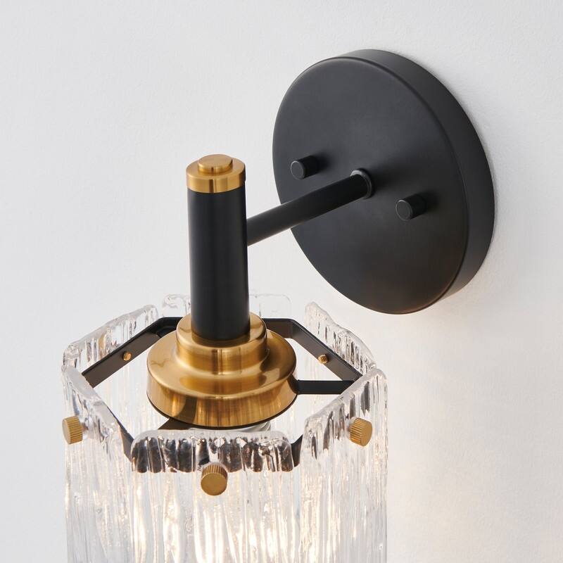KAWOTI 1- Light Wall Sconce with Textured Glasses (Black & Gold) - W5.25"x H11" x D7.25"