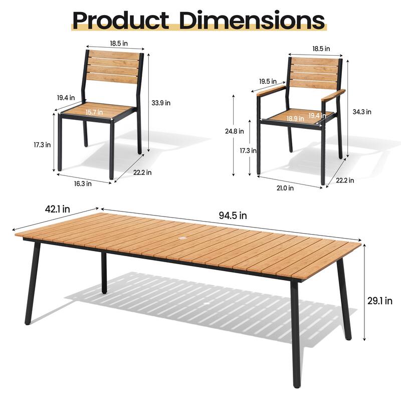 11PC Outdoor Patio Dining Set Aluminum Umbrella Hole Table with Stackable Chairs